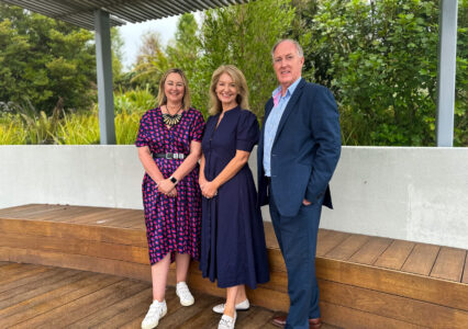 Nelson Tasman Hospice Head of Supporter Engagement & Income Development, Donna Ching-Tregidga; NBS Chief Executive, Gina Dellabarca and Nelson Tasman Hospice Chief Executive, Tony Gray