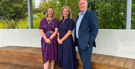Nelson Tasman Hospice Head of Supporter Engagement & Income Development, Donna Ching-Tregidga; NBS Chief Executive, Gina Dellabarca and Nelson Tasman Hospice Chief Executive, Tony Gray